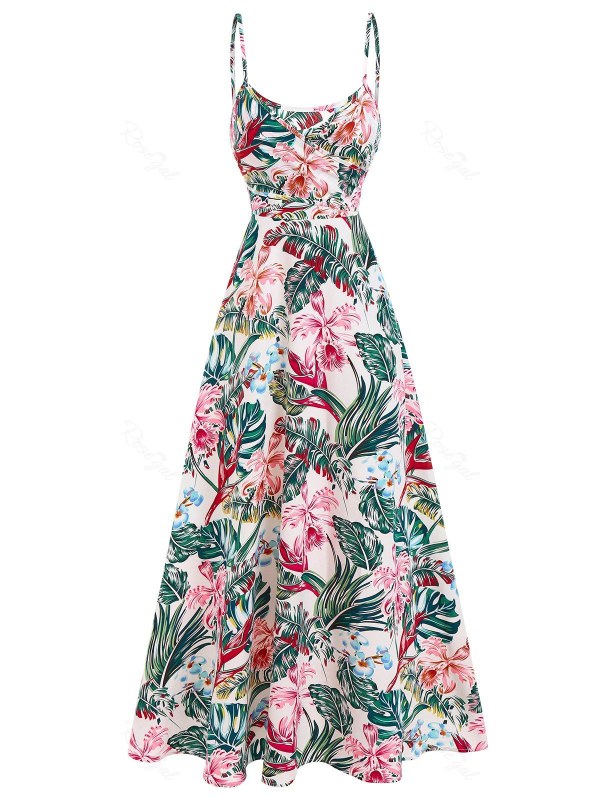 Tropical Flower Print Crossover Maxi Cami Dress