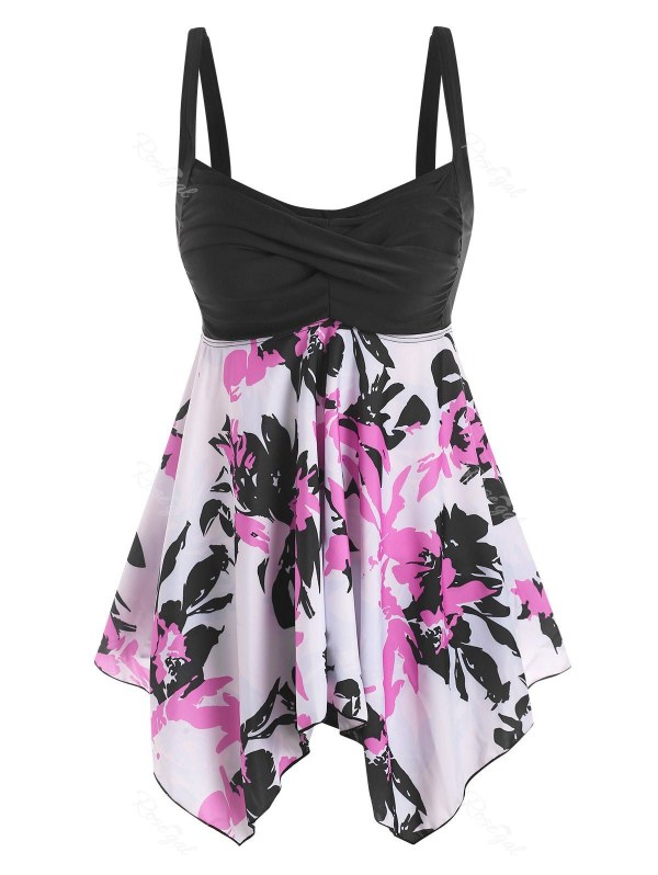 Twisted Flower Print Handkerchief Tankini Swimwear