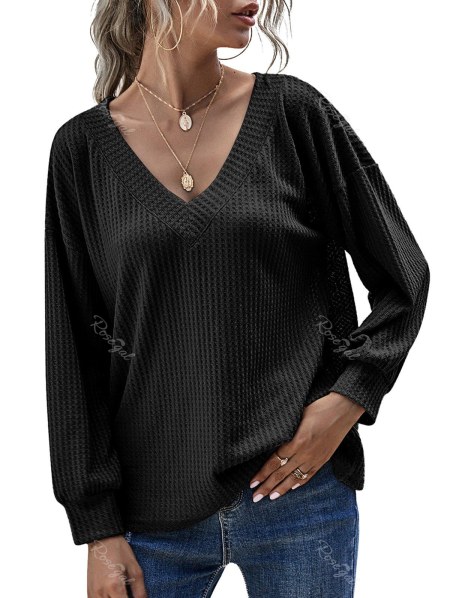 V Neck Honeycomb Drop Shoulder Knitwear